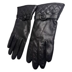 Vintage Leather Gloves Preston & York Black Quilted Women Sz M Fleece Lined